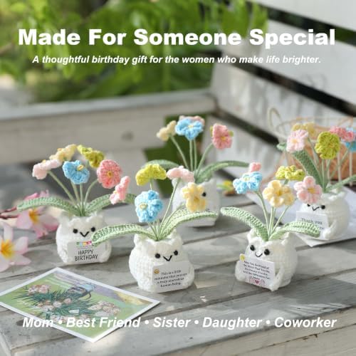Crochet Forget Me Not Flower Pot Birthday Gifts for Women - Image 5