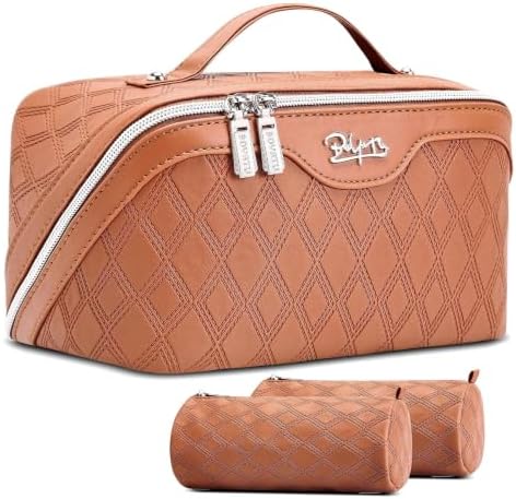 BOYATU Travel Makeup Bag Organizer: 3 Pcs Cosmetic Bag Set for Women Brown by BOYATU