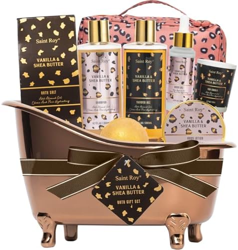 Warm Vanilla Spa Gifts for Women, Spa Bath & Body Gift Basket Skin Care Kit by SaintRoy
