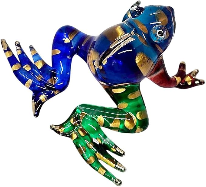 WitnyStore 2¼" Blue Green Gold Red Frog Artistic Blown Glass Figurine Premium Hand-Blown Statue Tabletop Decoration Unique Collectible for Adult Collectors Handcrafted Elegant Home Room Decor