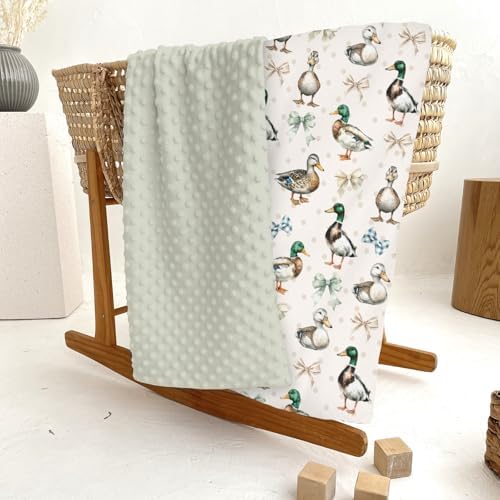 Vintage Duck Bows Floral Baby Blankets for Girl Boy Green Mallard Ducks Soft Mink Dotted Backing Double Layer Swaddle Receiving Blanket Hunting Duck Bird Bed Throws for Newborn Toddler Nursery 30x40 - Image 6