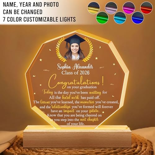 Hyturtle Personalized Graduation Night Light - Custom Night Light with Picture - Senior 2026 Graduation Gifts Her Him - Graduation Plaque Inspirational College Grad Gifts for Daughter from Mom - Image 2