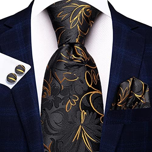 Hi-Tie Lot 5 Pcs Gift Box Mens Tie Set Necktie with Pocket Square Cufflinks Silk Neck Tie Collection - Image 2