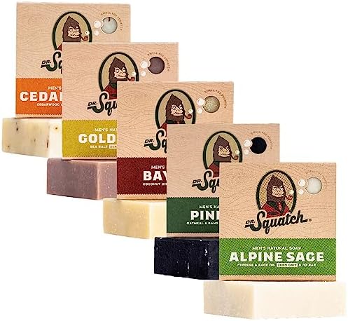 Dr. Squatch All Natural Bar Soap for Men, 5 Bar Variety Pack - Aloe, Cedar Citrus, Gold Moss, Pine Tar and Alpine Sage by DrSquatch