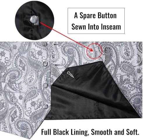 DiBanGu Mens Vest and Tie Set Formal Paisley Waistcoat and Necktie Pocket Square Cufflinks Silk Suit Vest for Tuxedo Wedding - Image 5