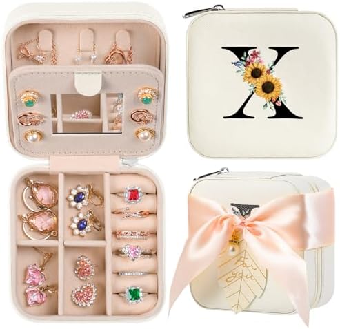 AYGXU Travel Jewelry Box for Women and Girls - Small Case With Initial A-Z - Teacher Gifts by AYGXU