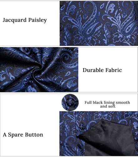 DiBanGu Mens Vest and Tie Set Formal Paisley Waistcoat and Necktie Pocket Square Cufflinks Silk Suit Vest for Tuxedo Wedding - Image 7