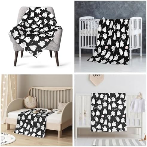 Boo Blanket - Halloween Ghost Throw Blankets for Girls & Boys Spooky Decor - Soft Fleece Flannel Black White Blanket for Toddler, Kids - Halloween Blankets for Crib, Stroller, Couch & Bed 30x40 Inches - Image 4