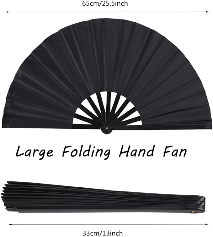 4 Pack Large Folding Hand Fan, Plastic Hand Held Folding Fans Chinese Kung Fu Hand Fan Decorative Folding Fans for Dance, Performance, Festival or Home Decorations(Black, Red, Blue, Pink)