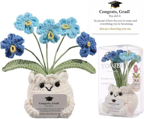 Crochet Forget Me Not Graduation Gift – Class of 2026 Blue Flowers with Card “Congrats, Grad! You Did It.”, Meaningful Gift for Student, Senior, Keepsake Desk Decor by YOOJEE