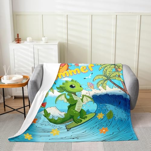 Erosebridal Dragon Flannel Blanket Baby 30x40 Inch Sea Surf Fleece Blanket Coconut Trees Summer Birds Fuzzy Plush Throw Sunglasses Watermelon Ice Cream Living Room Decor - Image 2