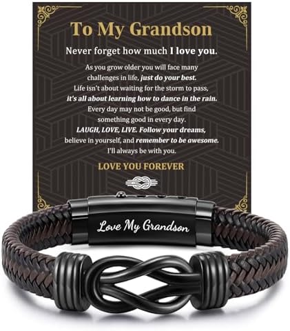 MEALGUET Men's Bracelets Gifts for Men - Brown Braided Leather Infinity Knot Bracelets Engraved Love Massage for Son Man Husband Boyfriend, Mens Bracelet Jewelry Gift for Birthday Valentine's by MEALGUET