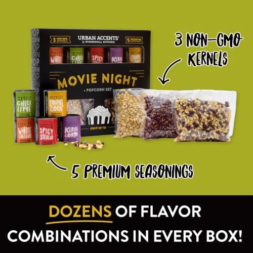 Urban Accents Movie Night Popcorn Gift Set, 3 Varieties & 5 Seasonings - Image 4