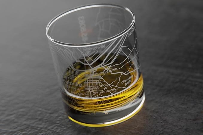 Well Told Engraved Louisville Kentucky Map Rocks Glass, Old Fashioned Whiskey Glass (11 oz, Clear) Etched Whiskey Glass, Gifts For Whiskey Lovers