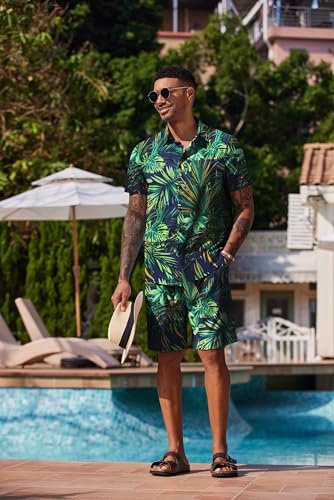 COOFANDY Men's Hawaiian 2 Piece Outfits Floral Button Down Shirt and Shorts Vacation Outfits Summer Beach Matching Set - Image 4