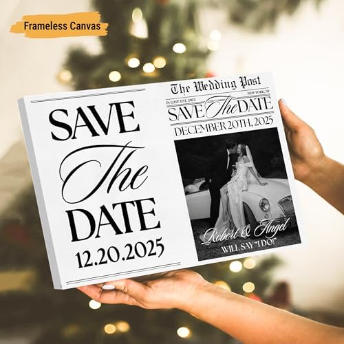 VICILO Personalized Save The Date Newspaper Poster – Custom The Wedding Post News Announcement Photo Frame Canvas, Unique Engagement Gift for Couples, Wedding Décor & Keepsake - Image 5