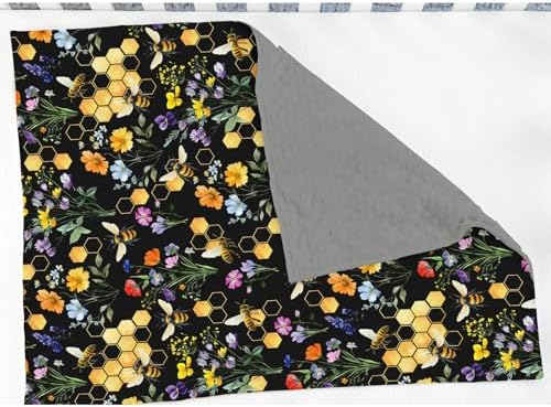 Boho Wildflower Bees Honeycomb Baby Blankets for Girl Boy Watercolor Honeybee Floral Soft Mink Dotted Backing Double Layer Swaddle Receiving Blanket for Toddler Nursery Crib Summer Bed Blanket 30x40 - Image 3