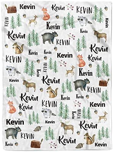 MDPrints Woodland Personalized Baby Blankets for Boys, Personalized Baby Gifts with Name, Customized Baby Blanket, Newborn Boy Gift, Soft Fleece by MDPrintsGlobal
