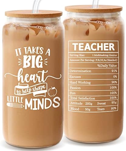 Teacher Appreciation Gifts, Gifts for Teachers Women Men, Best Teacher Gift, Unique Thank You Teachers Gift Mothers Day Christmas from Students - 16oz Glass Cup by Frerdui
