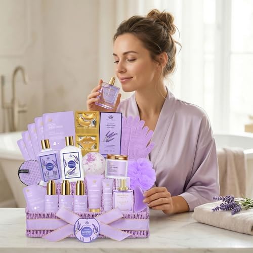 Gifts for Women, 32 Pcs Lavender Spa Gifts Basket, Hydrating Face Skin Care - Image 4