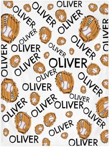Personalized Baby Blankets for Girls Boys, Custom Baby Blanket with Name Swaddle Toddler Fleece Blanket Personalized Gift Baseball Mitt Text by RIRIX