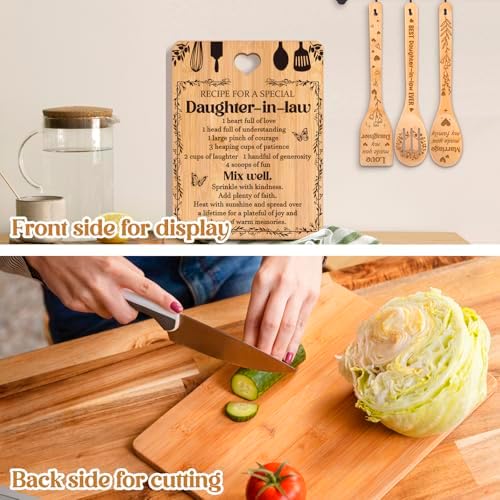 Gifts for Daughter in Law - "Recipe for a Special Daughter-in-Law" Daughter in Law Birthday Gifts Cutting Board Set, Bamboo-Made Engraved Utensil Set Mothers Day Gifts for Daughter in Law - Image 4