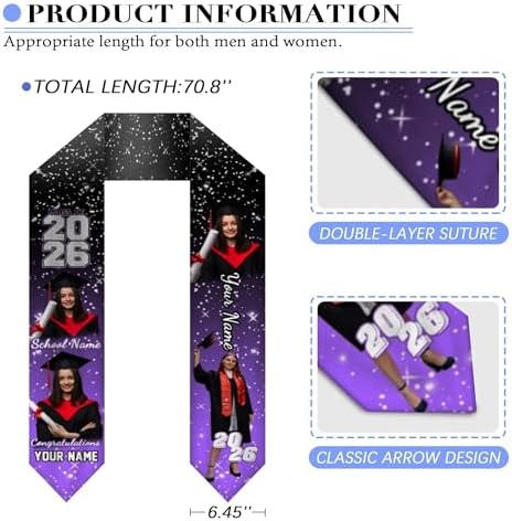 Custom Graduation Stole for Class of 2026 Personalized Unisex Graduation Sash Unique Gifts for Him Her - Image 2