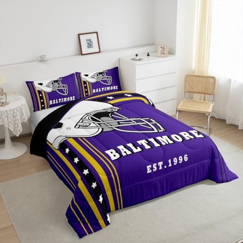 Erosebridal Football Bedding | Rugby Sport Gaming Queen Comforter Set, Inspired by Purple & Gold Sports Fans Team Colors, Football Decor for Boys Room - 1 Comforter 2 Pillowcases - Image 4