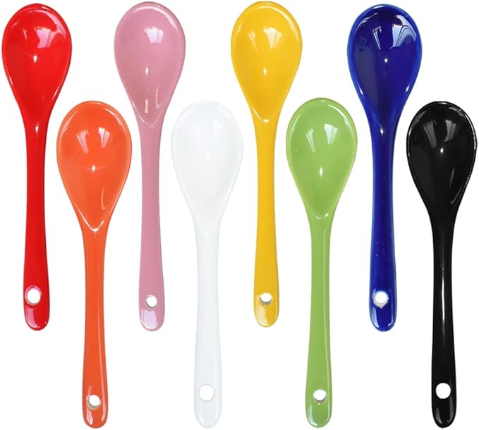 8 Color Porcelain Egg Spoons Ceramic Spoons 5 inch Coffee Dessert Yogurt Tea Milky Tea