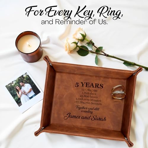 Engraved Leather Tray with Custom Name, Personalized Anniversary Idea for Him and Her, Jewelry Organizer Tray for Dresser, Desk, Nightstand, Office Keepsake Box for Men, Husband - Image 5