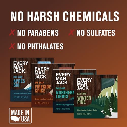 Every Man Jack Body Bar Soap for Men, Winter Scents Variety Pack, 5oz (4pk) - Image 6