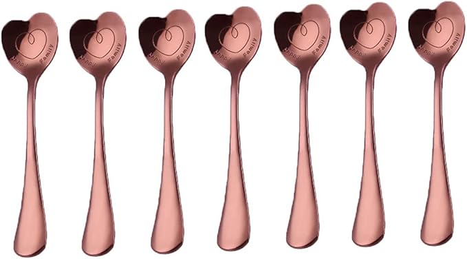 7 Stainless Steel Heart & Dessert Spoons - Rose Gold