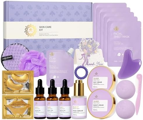 Gifts for Women, 23Pcs Birthday Gift for Women, Lavender Face Skin Care Set by RAROSAACCA