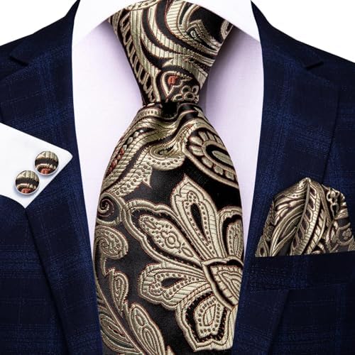 Hi-Tie Lot 5 Pcs Gift Box Mens Tie Set Necktie with Pocket Square Cufflinks Silk Neck Tie Collection - Image 3