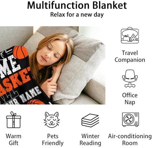 Mercuryelf Custom Basketball Throw Blanket - Soft, Fuzzy & Warm - 60x80 Inches Flannel Blankets for Bed, Couch - Black Sports Throws Gift for Adults - Image 6