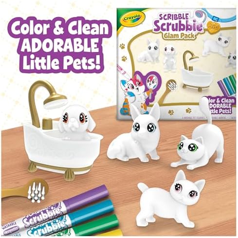 Crayola Scribble Scrubbies Glam Pack (4 Pets), Washable Pet Care Toy & Coloring Animal Craft Kit, Gift for Kids, Playset for Girls & Boys, Ages 3+ - Image 6