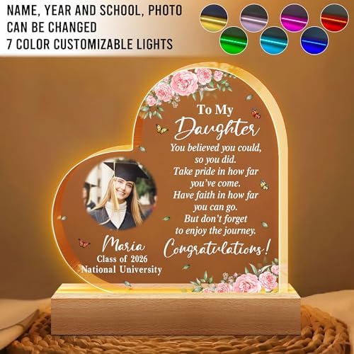 Hyturtle Personalized Graduation Night Light - Custom Photo Acrylic Plaque with Multicolor LED- Inspirational College Grad Gifts for Daughter from Mom - Senior 2026 Graduation Gifts Her Him - Image 2