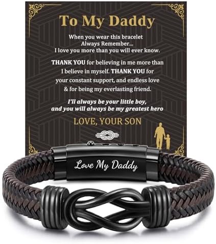 MEALGUET Men's Bracelets Gifts for Men - Brown Braided Leather Infinity Knot Bracelets Engraved Love Massage for Son Man Husband Boyfriend, Mens Bracelet Jewelry Gift for Birthday Valentine's by MEALGUET