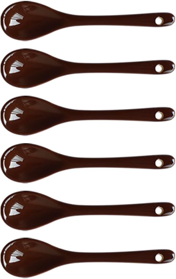 Brown 6 pcs Porcelain Egg Spoons Ceramic Spoons 4.7 inch Coffee Dessert Yogurt Tea Milky Tea
