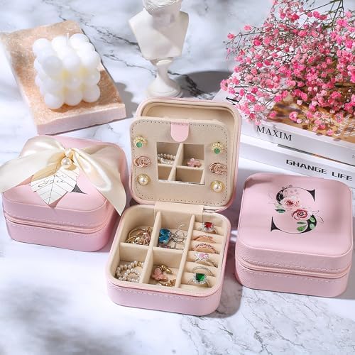 AYGXU Travel Gifts for Women Girls,Small Jewelry Organizer Box,Bridesmaid Proposal Gifts,glass cup with bamboo lid and straw,aesthetic cups,coffee cups,Graduation Gifts for Her Initial U pink - Image 5