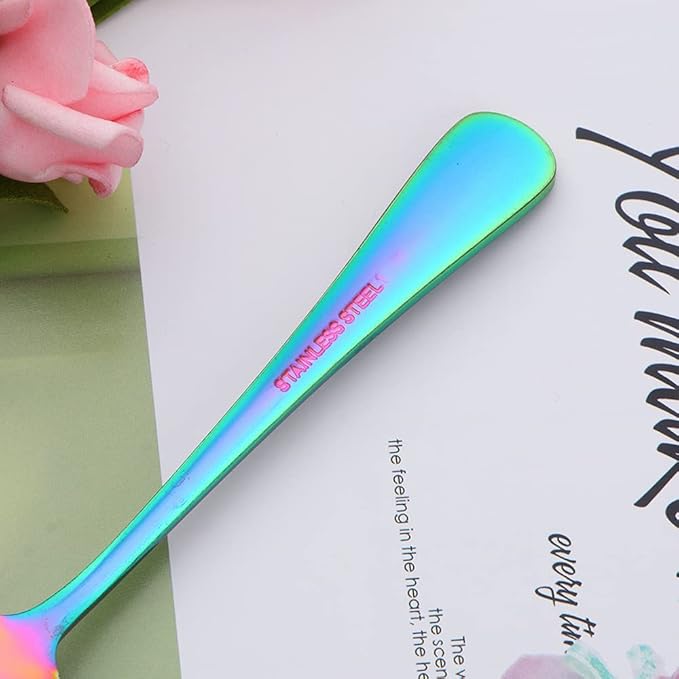 Rainbow Unique Pattern Design Coffee Espresso Spoons Mini, Mingcheng Stainless Steel Small Teaspoons Silverware Set of 6, BISDARUN 5.5 Inches Food Spoons for Demitasse Dessert Tea