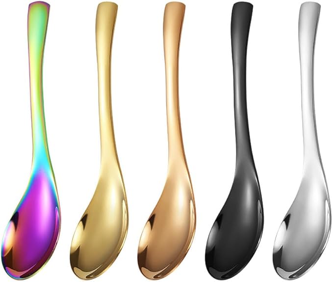 Mirror Finish Stainless Steel Serving Spoons - Soup, Dessert, Coffee & Ice Cream (5, multicolour)