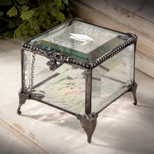 Graduation Keepsake Box Class of 2026 Personalized Name, Clear Beveled Glass Jewelry Box, Engraved Memory Box with Graduation Cap, Senior Gift 2026 - Image 2
