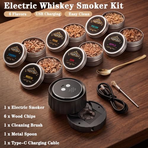 Electric Whiskey Smoker Kit with 6 Wood Chips - Whisky Gifts for Men - Image 3