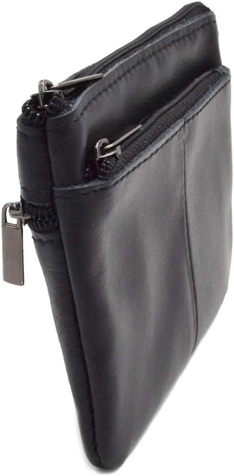 Multi-Functional Genuine Leather Wallet - Wine Red Compact Card Holder with 3 Zippers, Built-in Key Ring & Coin Purse for Travel (black)