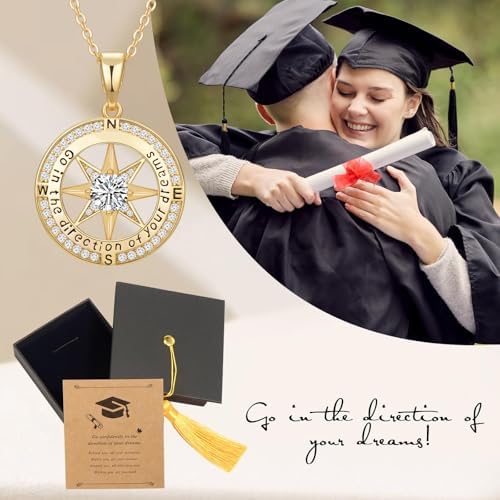 Mkhhy Compass Necklace for Women, Gifts Graduation for Her, Inspirational Graduates Jewelry, Class of Senior High School College Graduation Gifts for Friends with Congrats Grad Box and Gift Card - Image 2