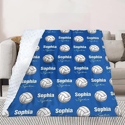 Custom Volleyball Blanket - Personalized Name with Volleyball Patterns - Soft Plush Flannel Blanket with Double Layer Dotted Backing for Baby Toddler Kids Teen Boys Girls Gifts Blue - Image 4
