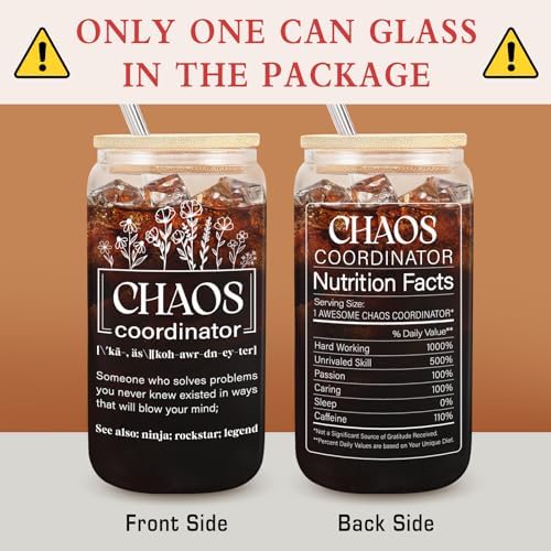 Frerdui Chaos Coordinator Gifts for Women, Boss Lady Thank You Gift, Coworker Birthday Present, Chaos Coordinator Glass Cup, Manager Office Teacher Nurse Appreciation, 18 oz - Image 2