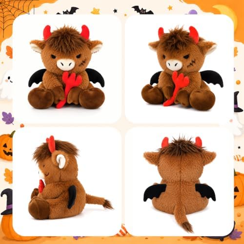 Halloween Highland Cow Stuffed Animal- 9inch Cute Devil Cow Stuffy Gift - Image 3