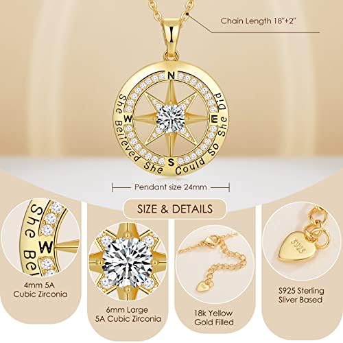 Graduation Gifts for Her, Graduation Necklaces for Her, S925 Sterling Silver Compass Necklace for Women, College Graduation Jewelry Gift, Senior High School Middle School Graduation Gifts for Her - Image 5